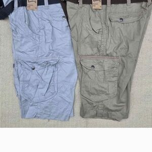 Two NEW Men's Cargo Shorts in Light Blue and Olive